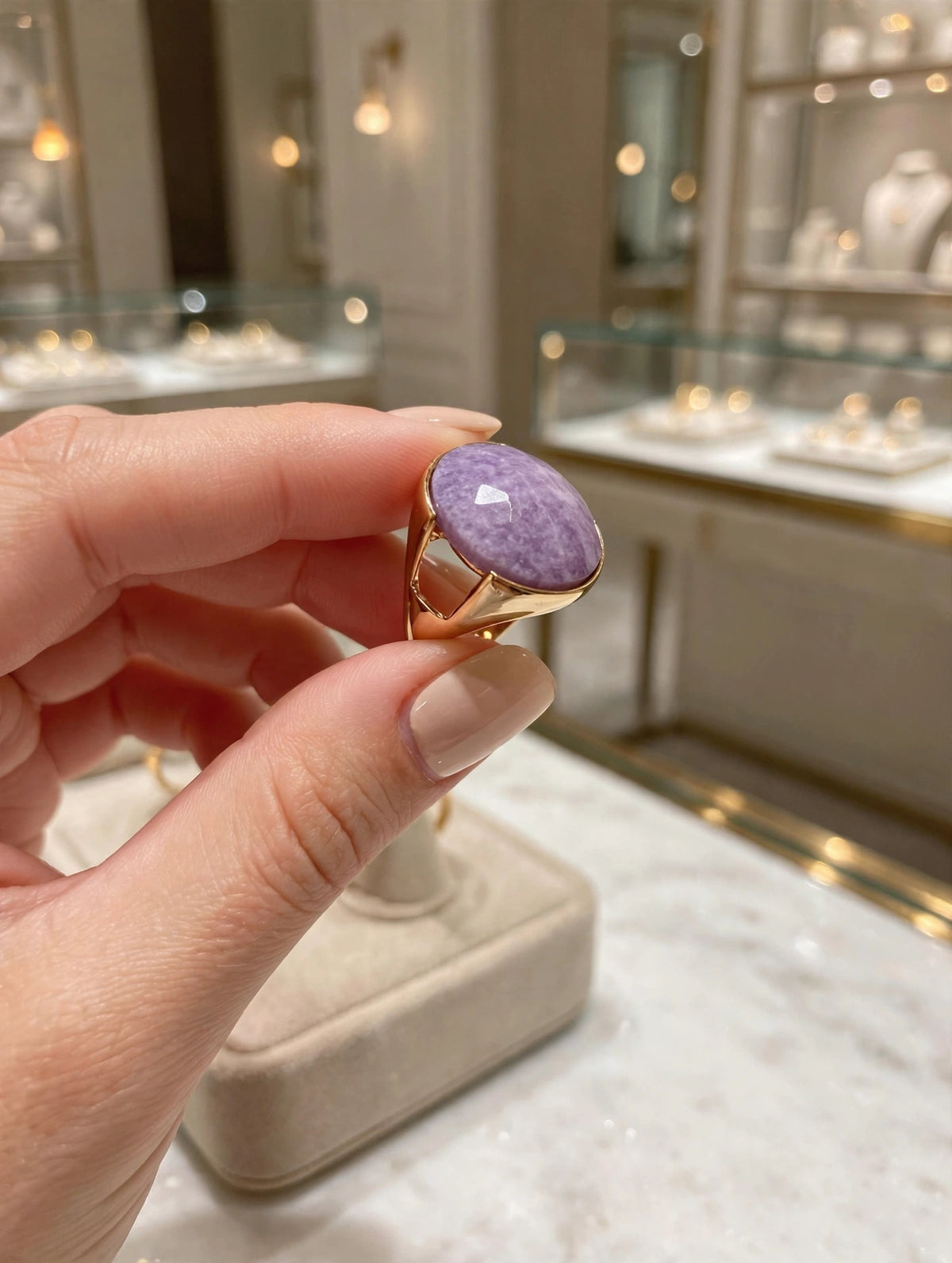 Anel Oval Quartzo Roxo Facetada Rommanel
