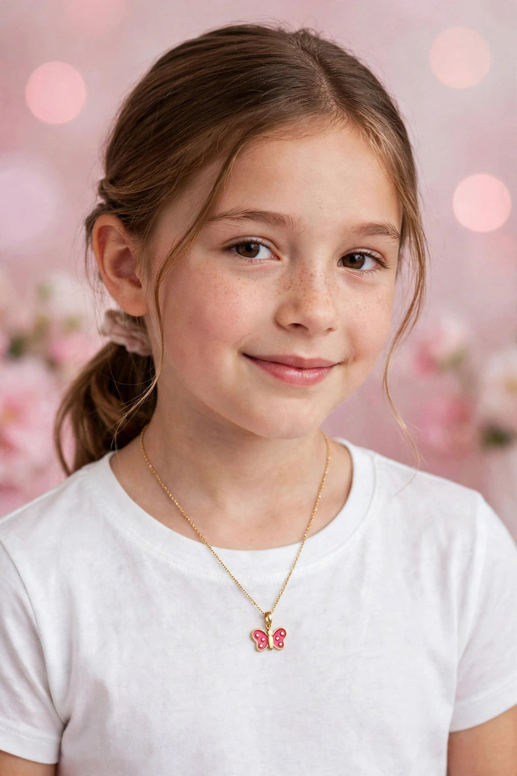 Pingente Borboleta Infantil Esmalte Rosa Rommanel