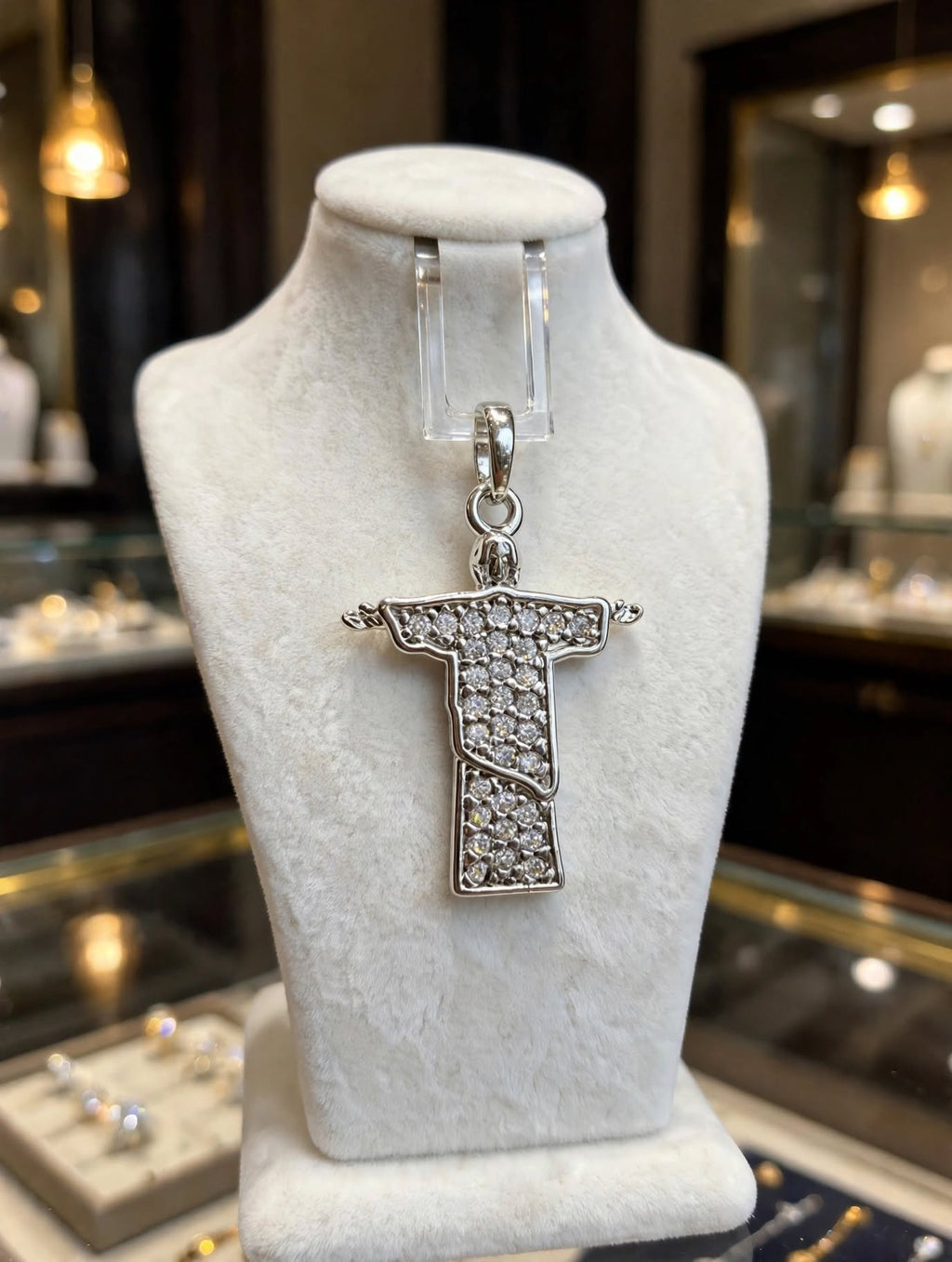 Pingente Cristo Redentor Zircónias Banho Ródio Rommanel