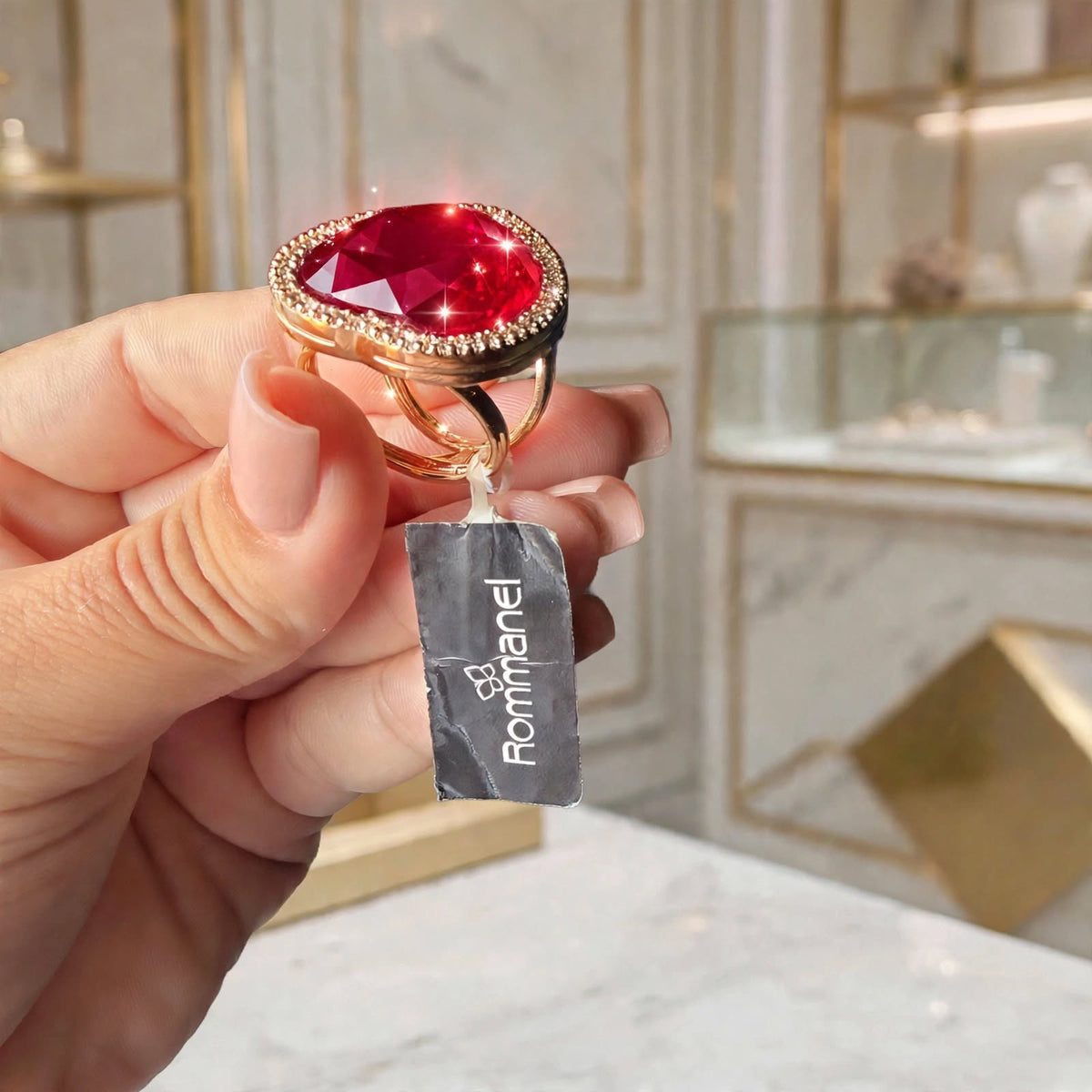 Anel Coração Cristal Vermelho Facetado Zircónias Rommanel