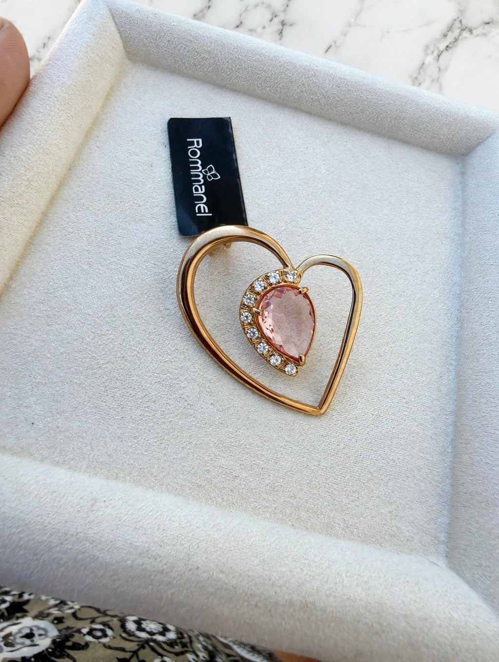 Pingente Coração Aberto Cristal Rose Zircónias Rommanel