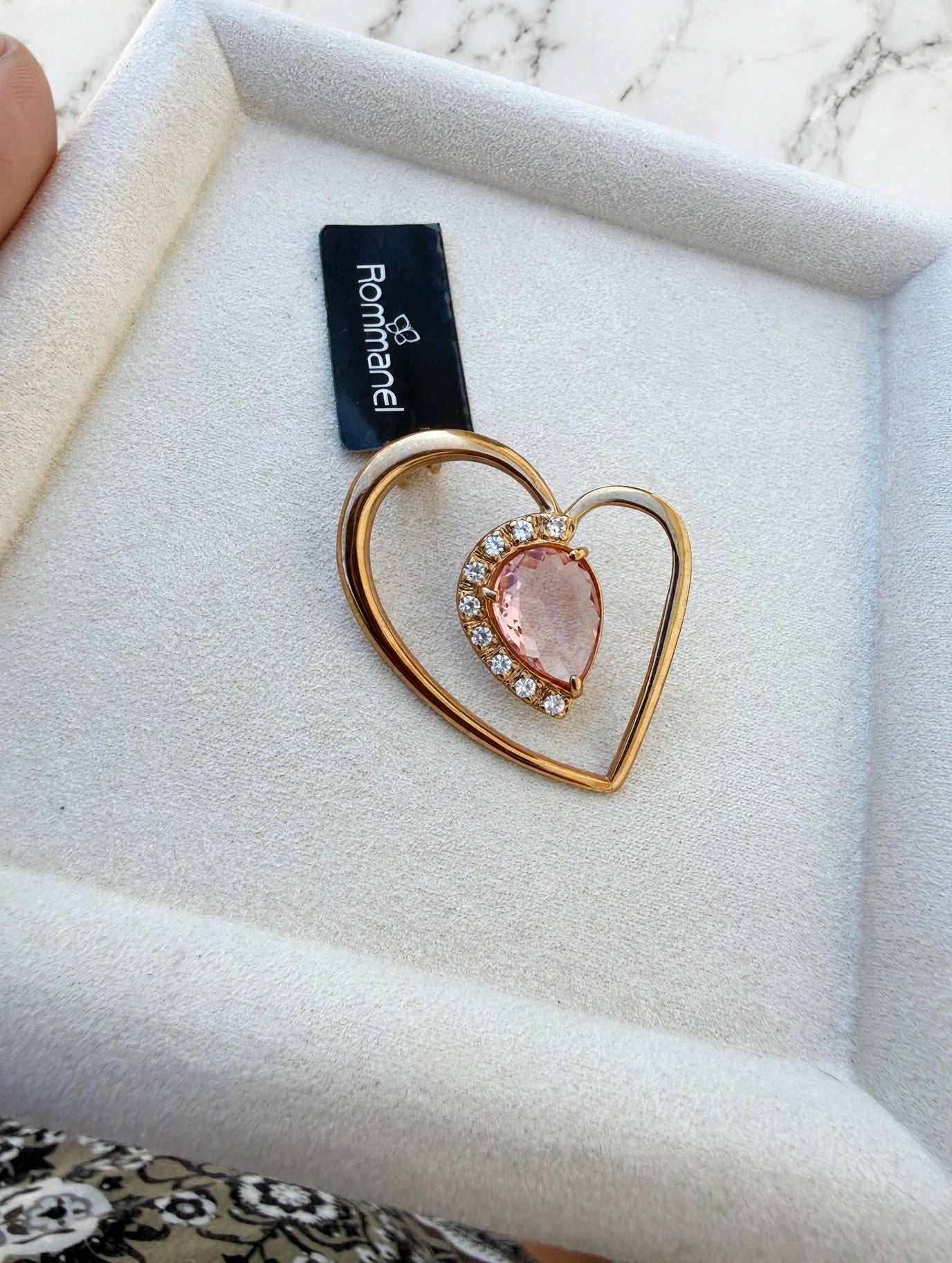 Pingente Coração Aberto Cristal Rose Zircónias Rommanel