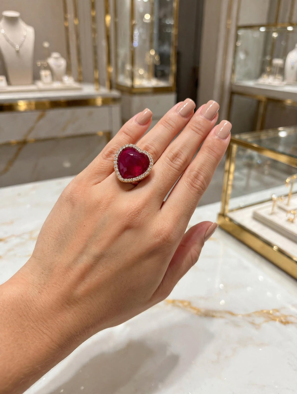 Anel Coração Cristal Vermelho Facetado Zircónias Rommanel