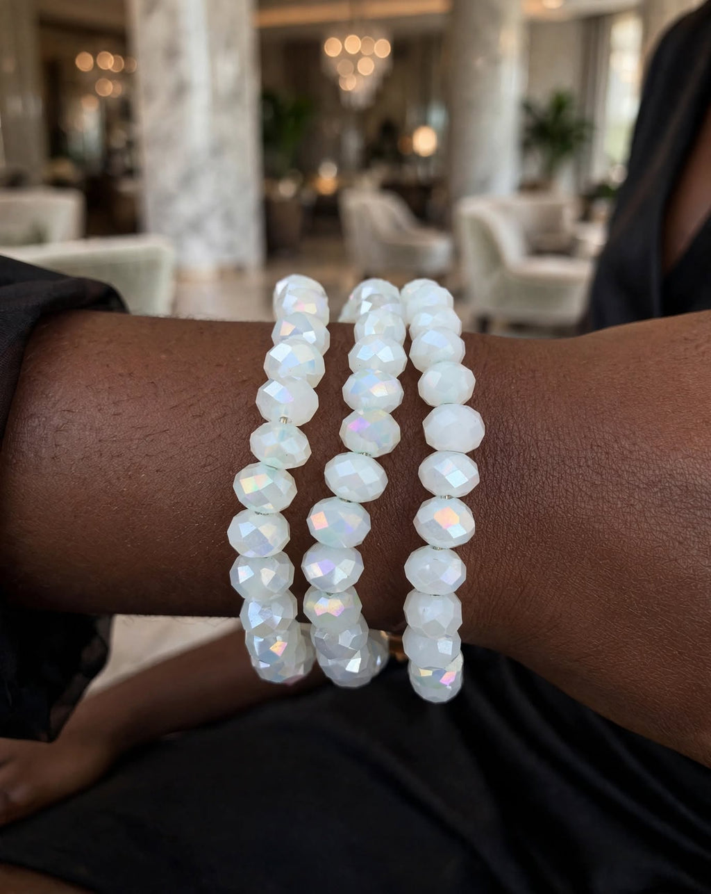 Pulseira Bracelete Cristais Rondelle Facetados Opalescentes Rommanel