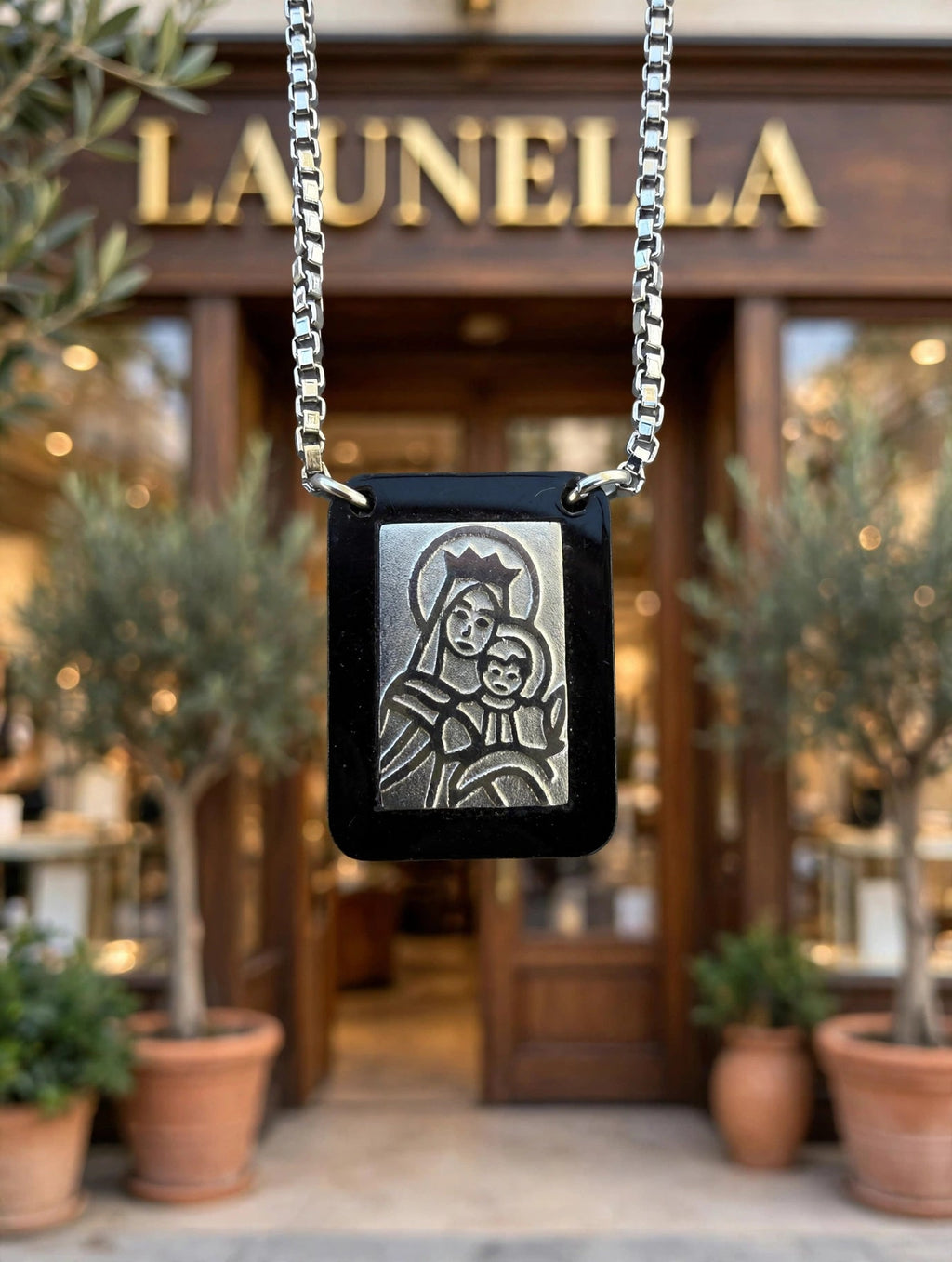 Escapulário Placa Religiosa Aço Inoxidável Masculino 68cm Rommanel