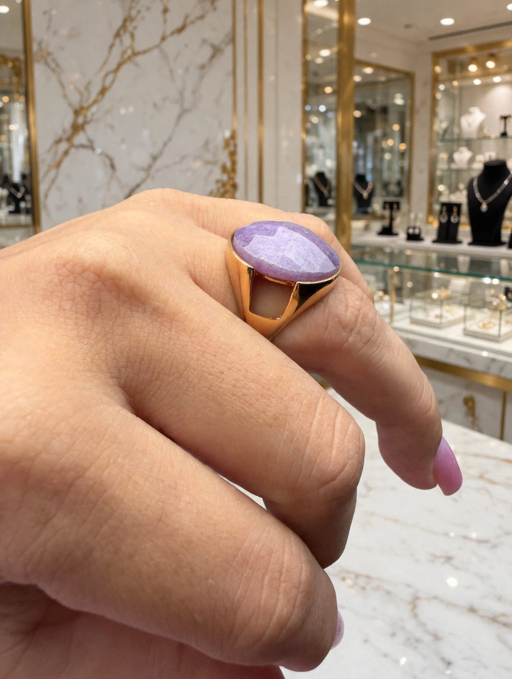 Anel Oval Quartzo Roxo Facetada Rommanel