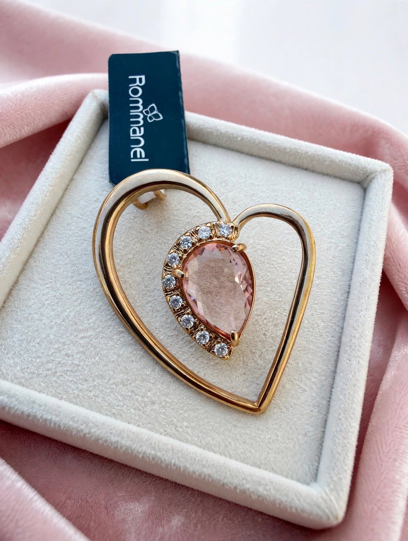 Pingente Coração Aberto Cristal Rose Zircónias Rommanel