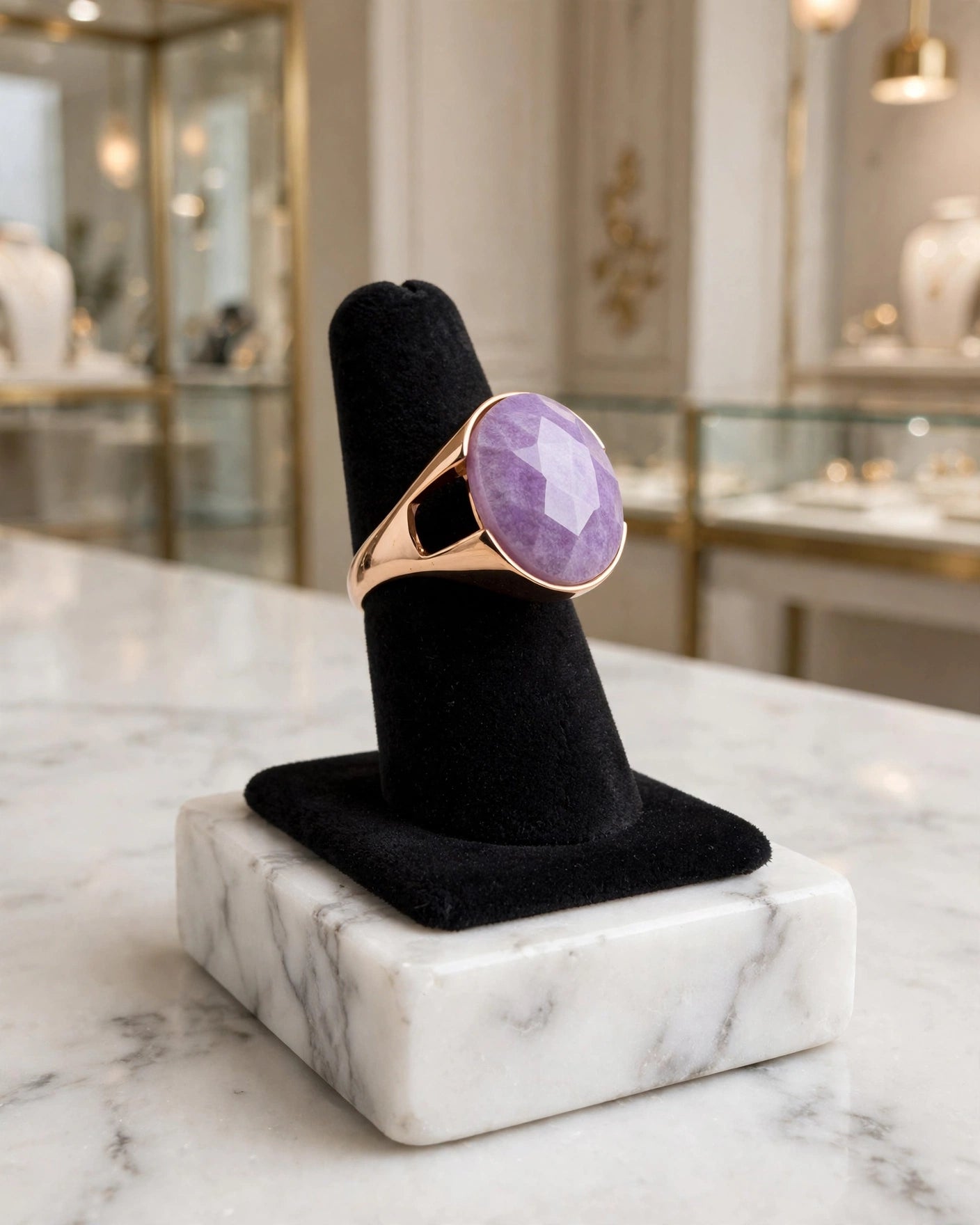 Anel Oval Quartzo Roxo Facetada Rommanel