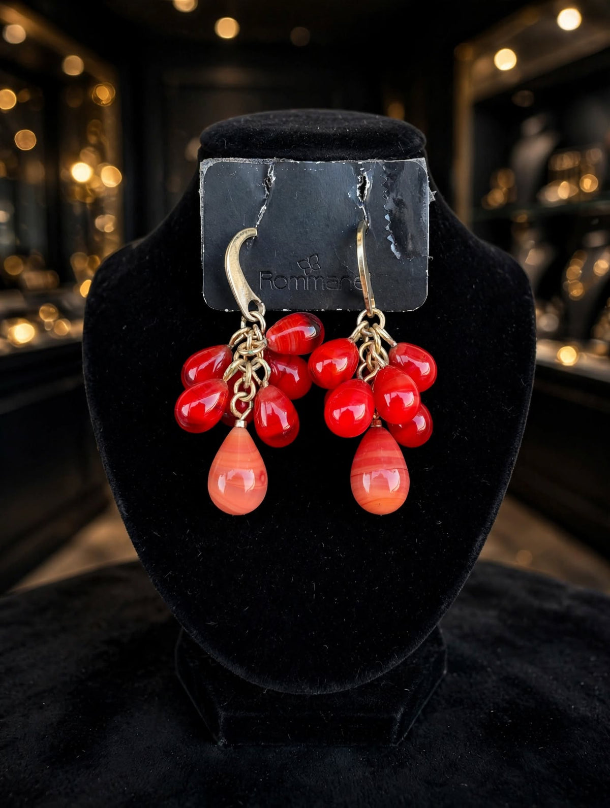 Brinco Pendente Cacho Gotas Coral Rommanel