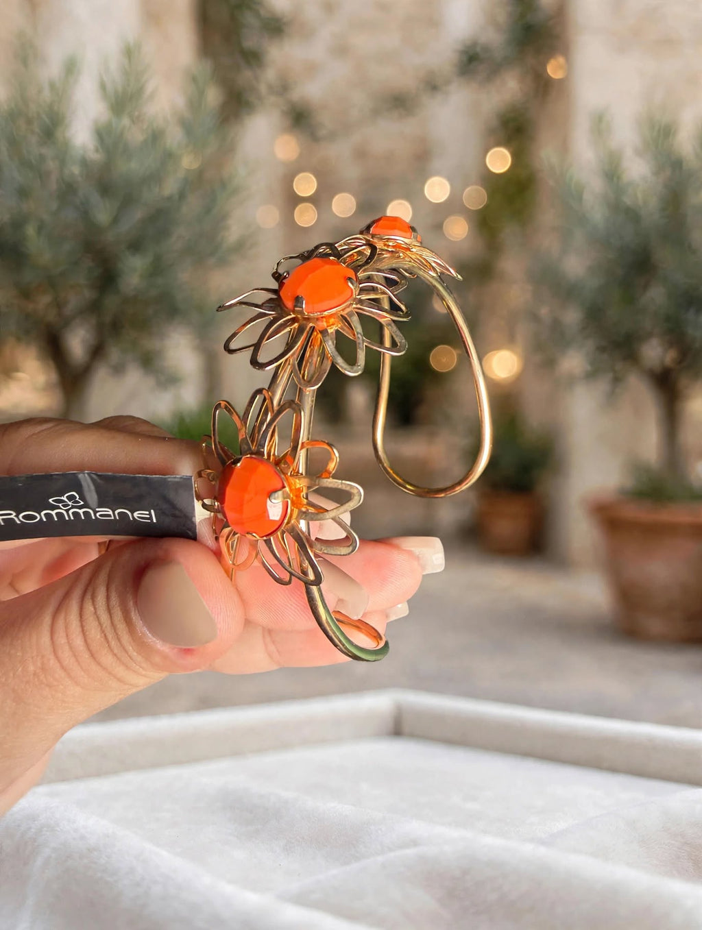 Bracelete Flores Pedra Laranja Coral Rommanel