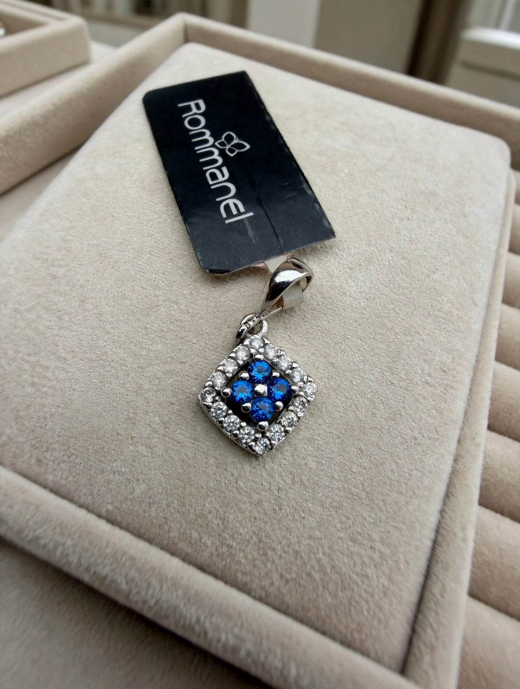 Pingente Losango Zircónia Azul Royal Banho Ródio Rommanel