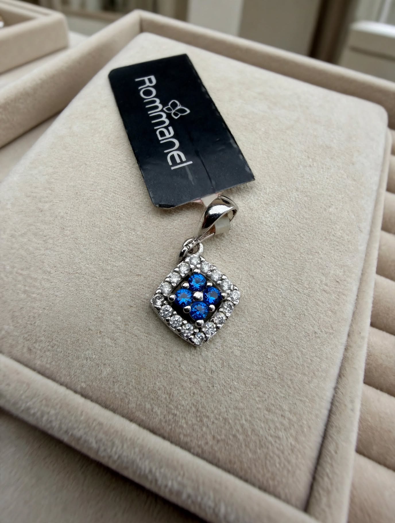 Pingente Losango Zircónia Azul Royal Banho Ródio Rommanel