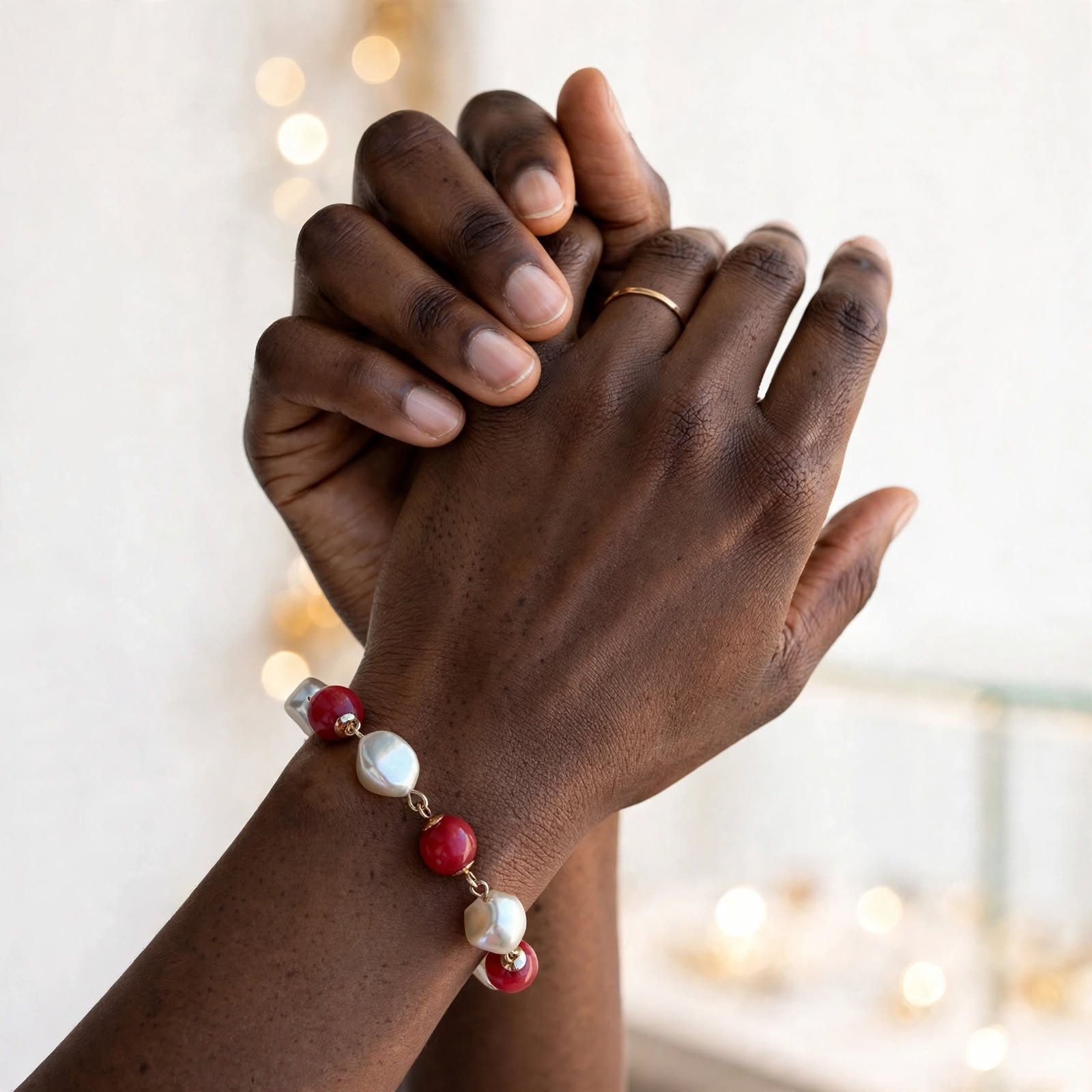 Pulseira Pérolas e Pedras Vermelhas Rommanel