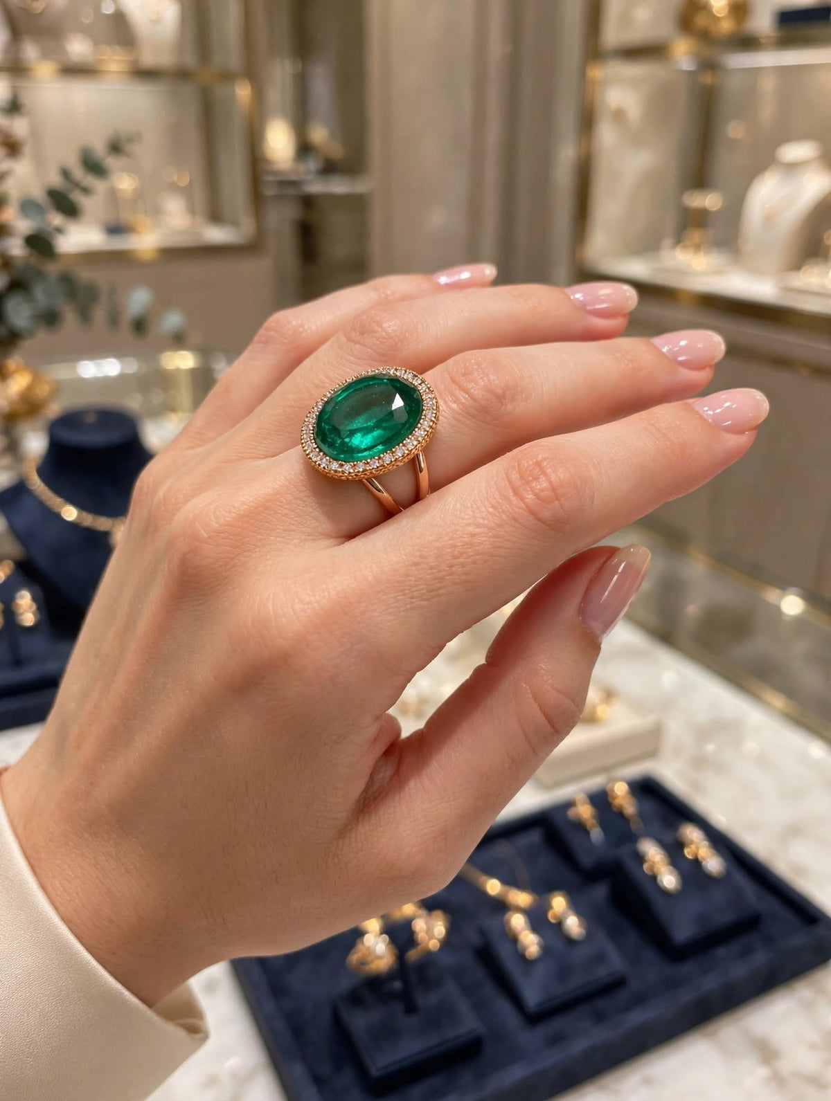 Anel Redondo Cristal Verde Zircónias Rommanel