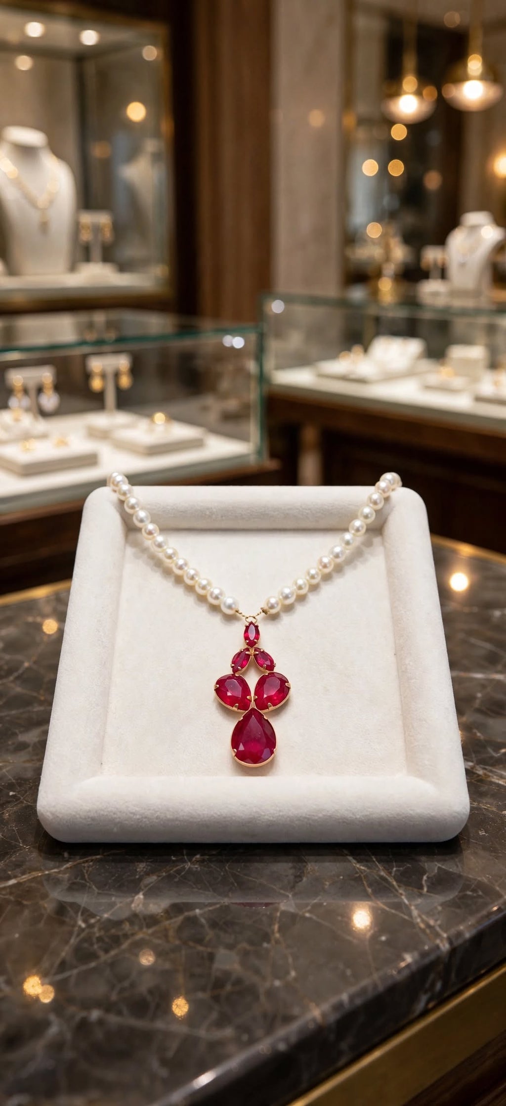 Colar Pérolas Brancas Pingente Cristal Vermelho Rommanel