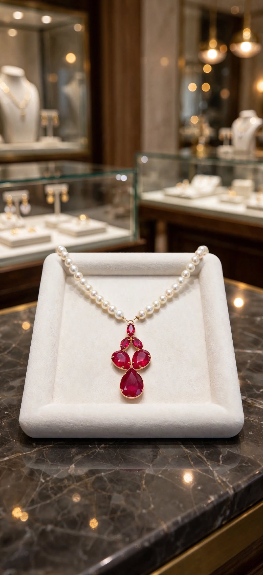 Colar Pérolas Brancas Pingente Cristal Vermelho Rommanel