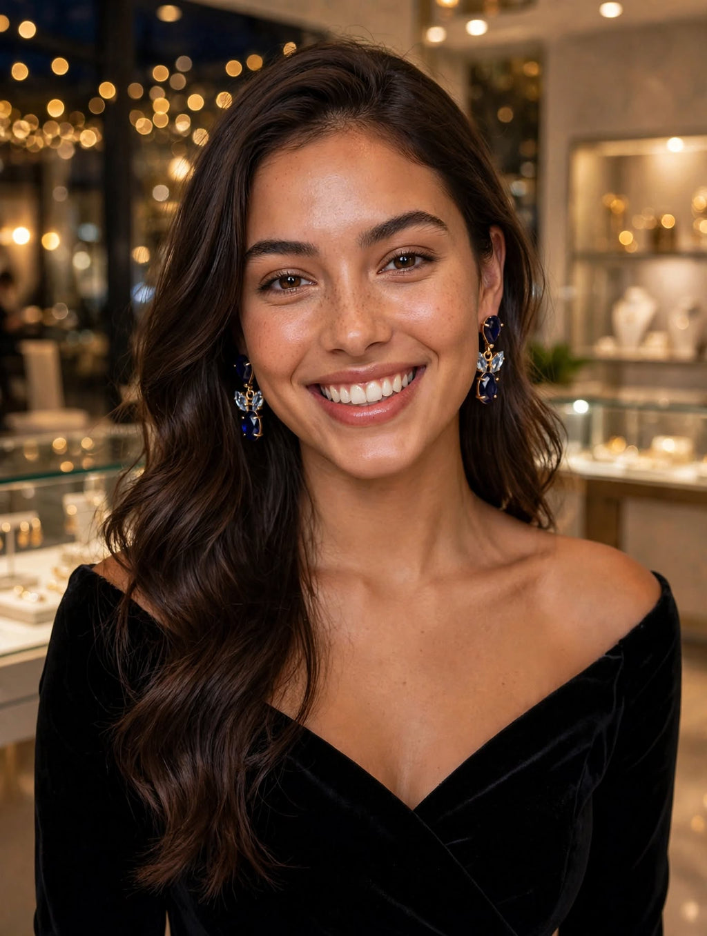 Brincos Cristais Azuis Rommanel