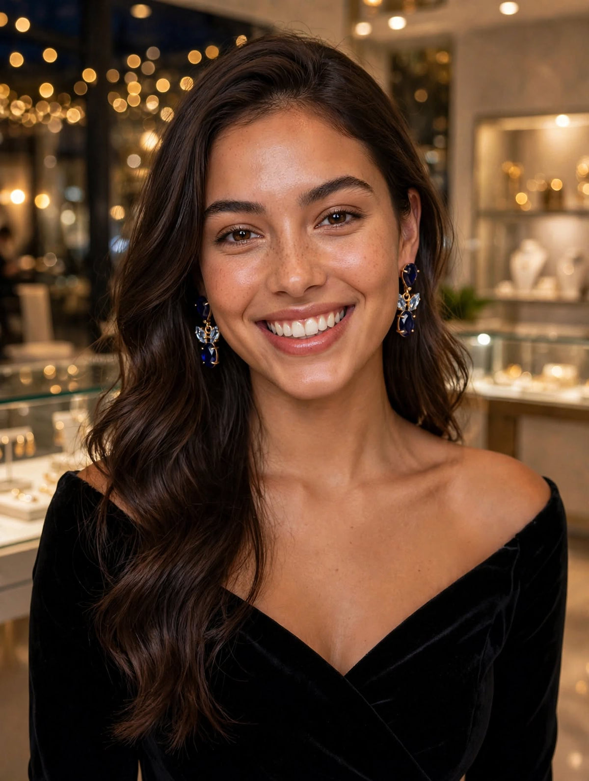 Brincos Cristais Azuis Rommanel