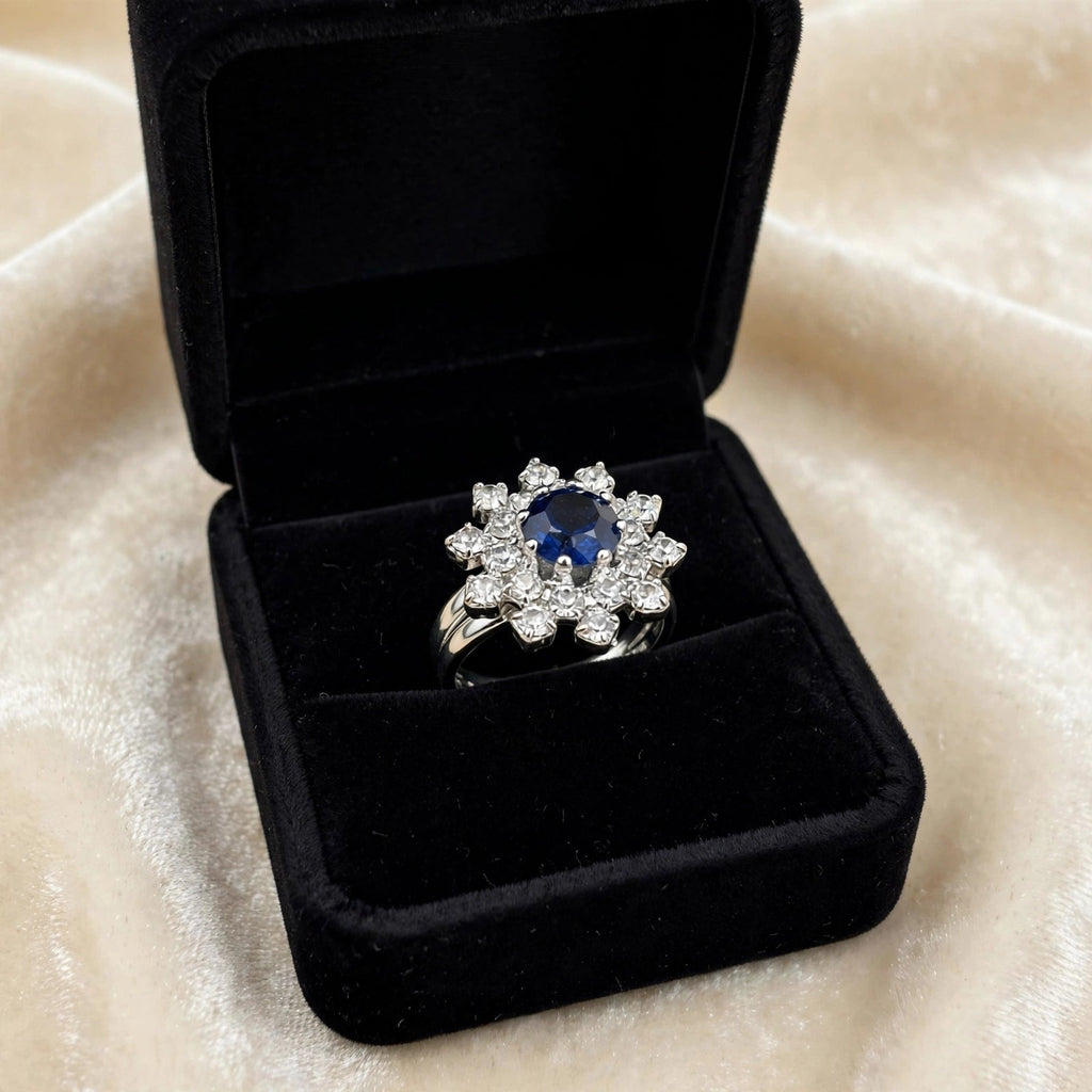 Anel Zircónia Safira Azul Royal Banho Ródio Rommanel