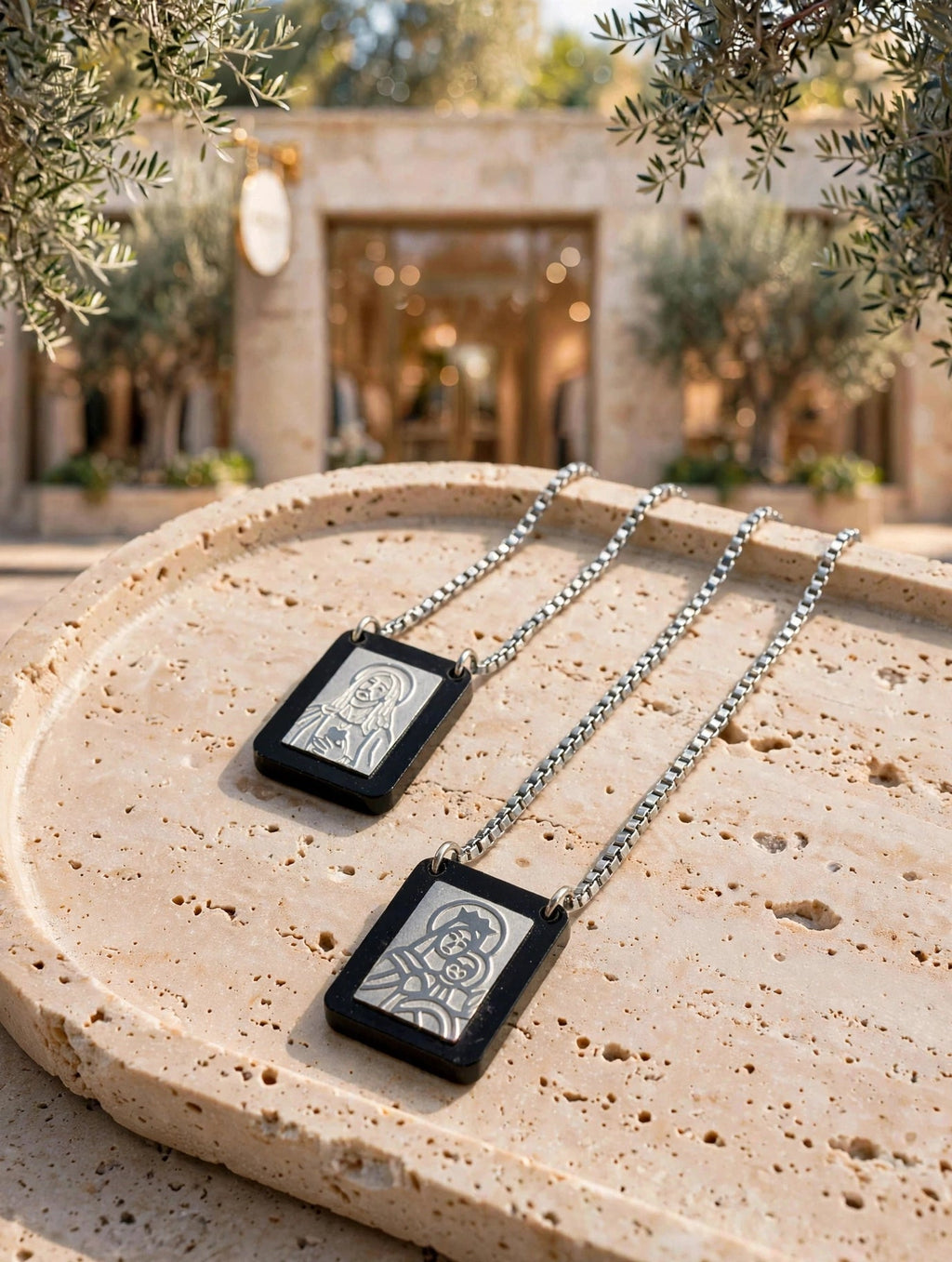 Escapulário Placa Religiosa Aço Inoxidável Masculino 68cm Rommanel
